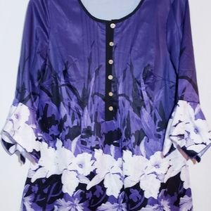 Purple Multi-Colored Top w/Bell Sleeves SZ M